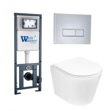 Комплект WeltWasser MARBERG 410 + SALZBACH 004 GL-WT + MAR 410 RD инсталляция с унитазом и кнопкой смыва