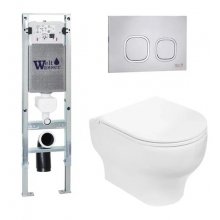 Комплект WeltWasser AMBERG 350 ST + ERLENBACH 004 GL-WT + AMBERG RD-MT CR инсталляция с унитазом и кнопкой смыва